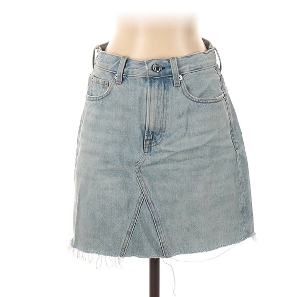 Everlane | The Reconstructed Denim Skirt in Vintage Light Blue Raw Hem 27 - Picture 3 of 6